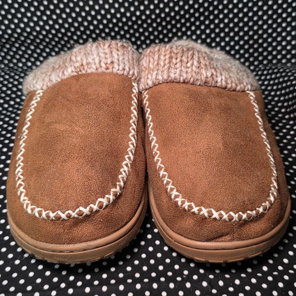 Dearfoams Women’s Memory Foam Slippers Brown Knit Cuff Size 7–8 Pre-Owned